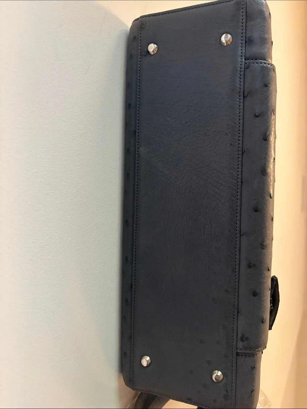 Classic Grey genuine Ostrich-leather Top Handle Women's Bag - Picture 6 of 11